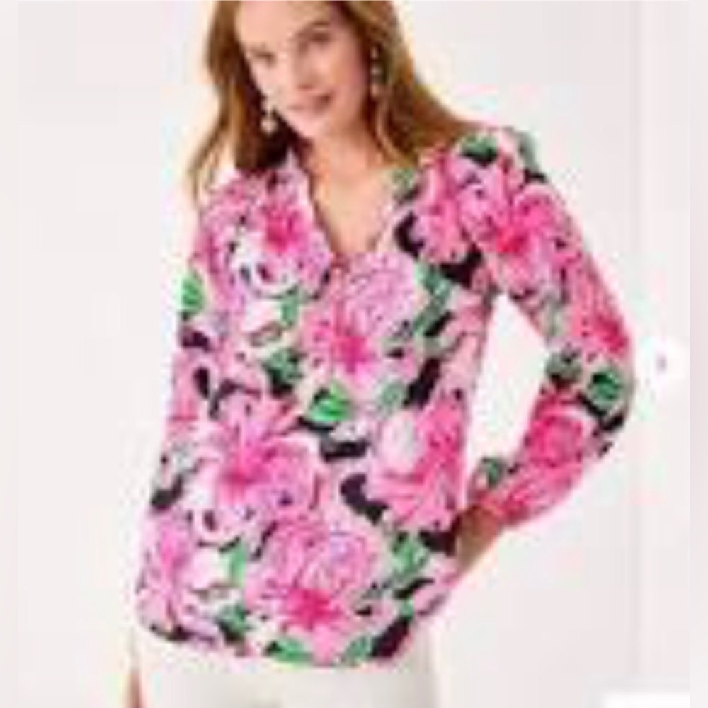 NWT Lilly Pulitzer Elsa Top in Onyx Party All The Time Print Size M